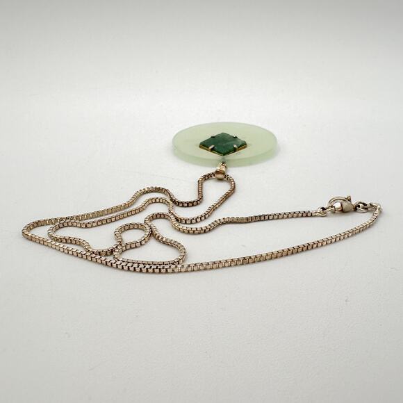 Vintage Modernist Silver Jade Pendant Necklace Mid Century Geometric - Picture 9 of 13